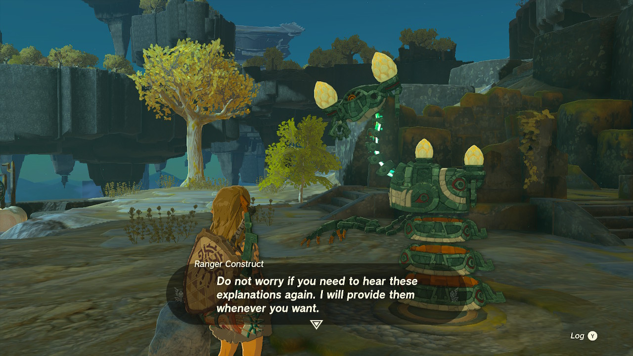 Ranger Construct tells Link: 'Do not worry if you need to hear these explanations again. I will provide them whenever you want.'